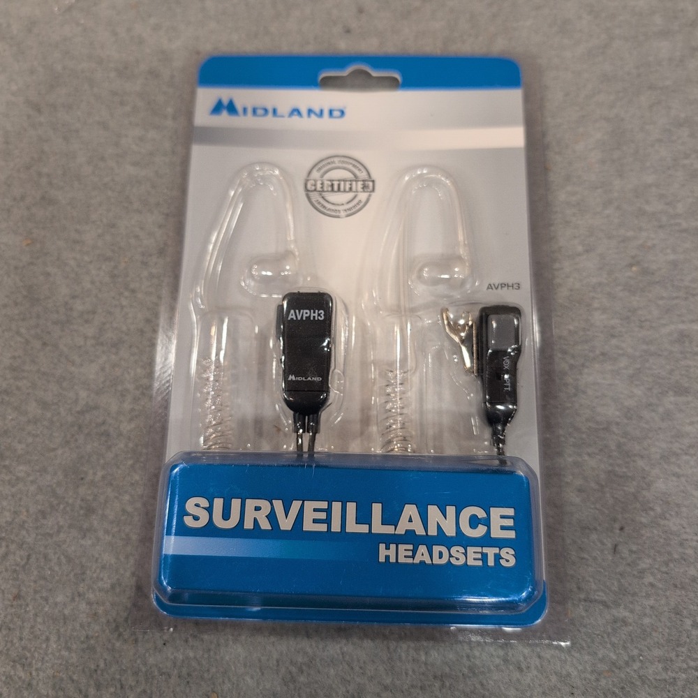 Midland AVPH3 Surveillance Headsets Transparent Acoustic Tube VOX PTT 2-Pack New